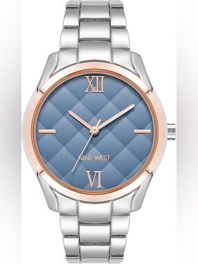 Nine West Blue Quilted Dial Bracelet Watch with Rose Gold Accent